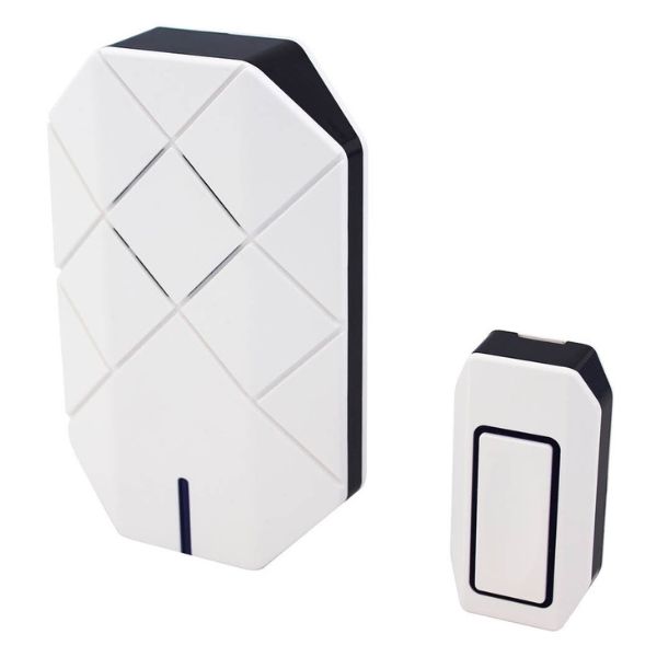 Domovní bezdrátový zvonek GSC na baterie - sada 1 tlačítko a 1 přijímač, bílý